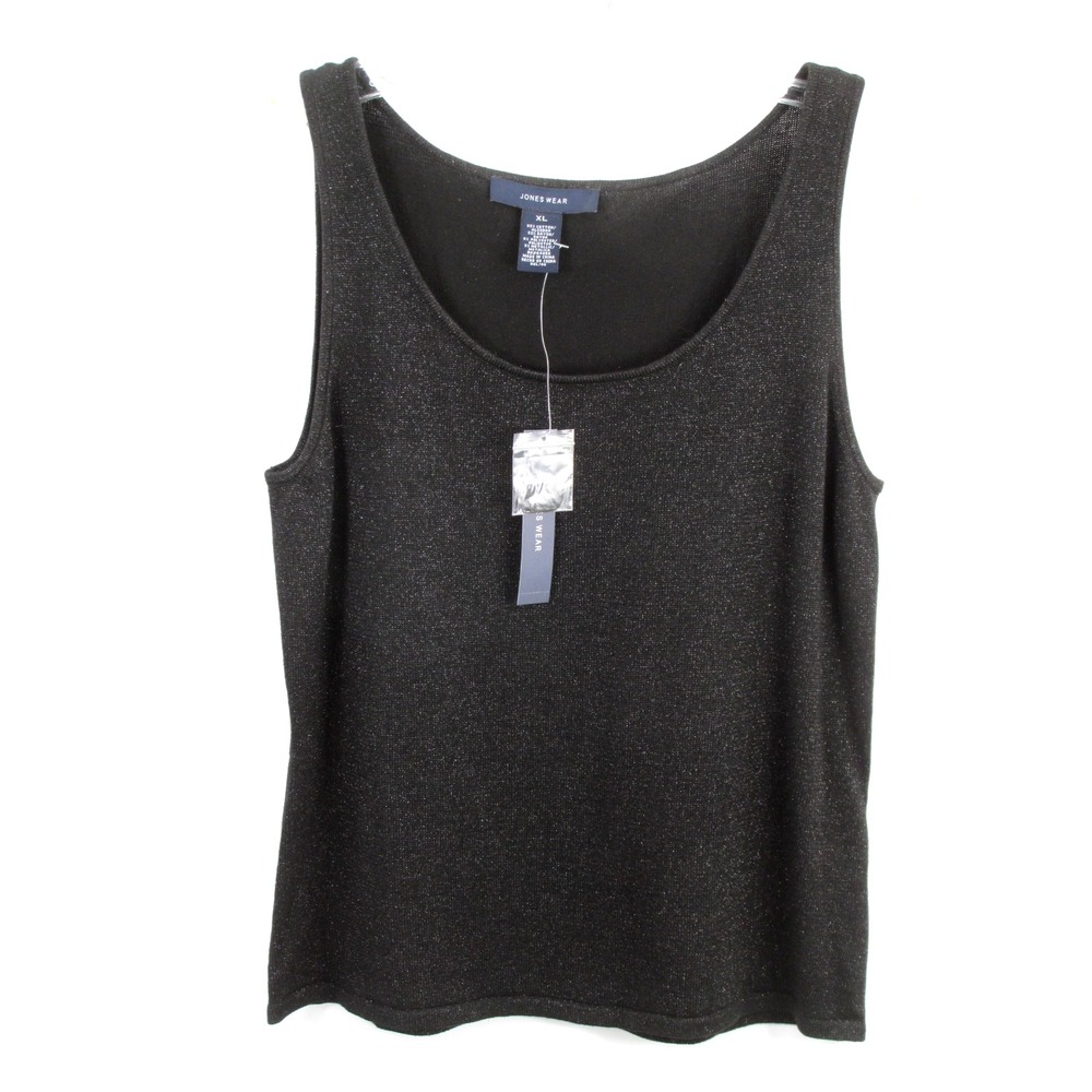Jones Wear Women XL Black Metallic Tank Top Blouse Evening Wear Y2K Knit
